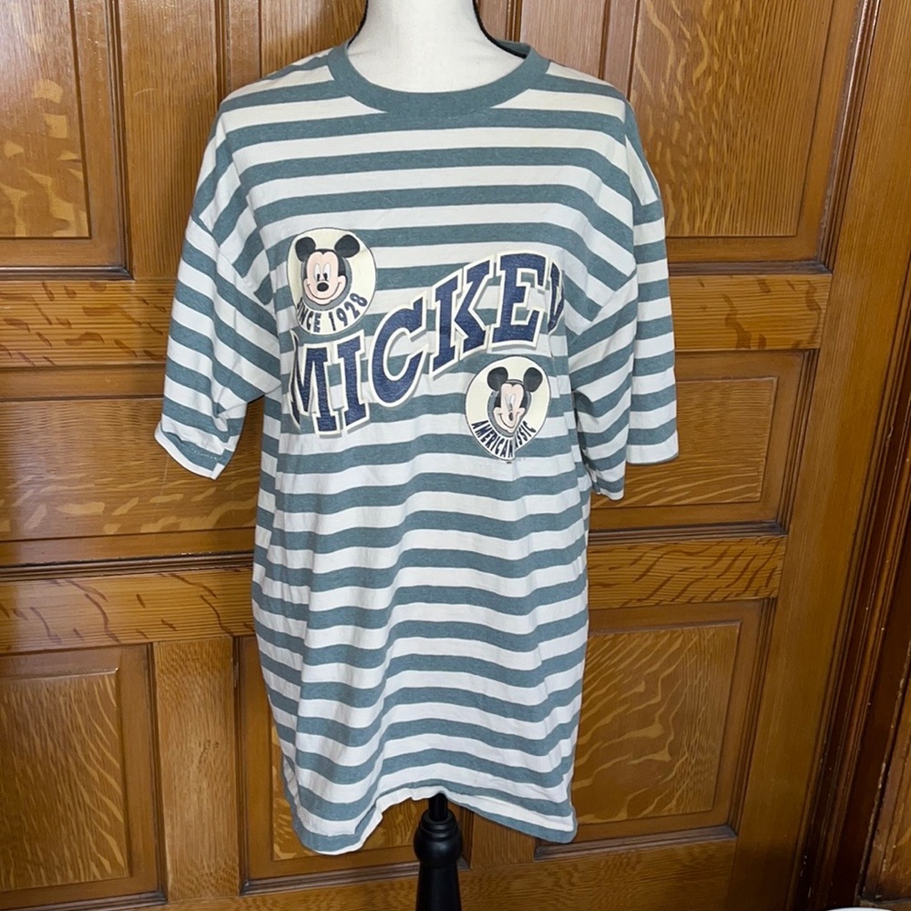 Disney Mickey Mouse Striped Green and White Tee